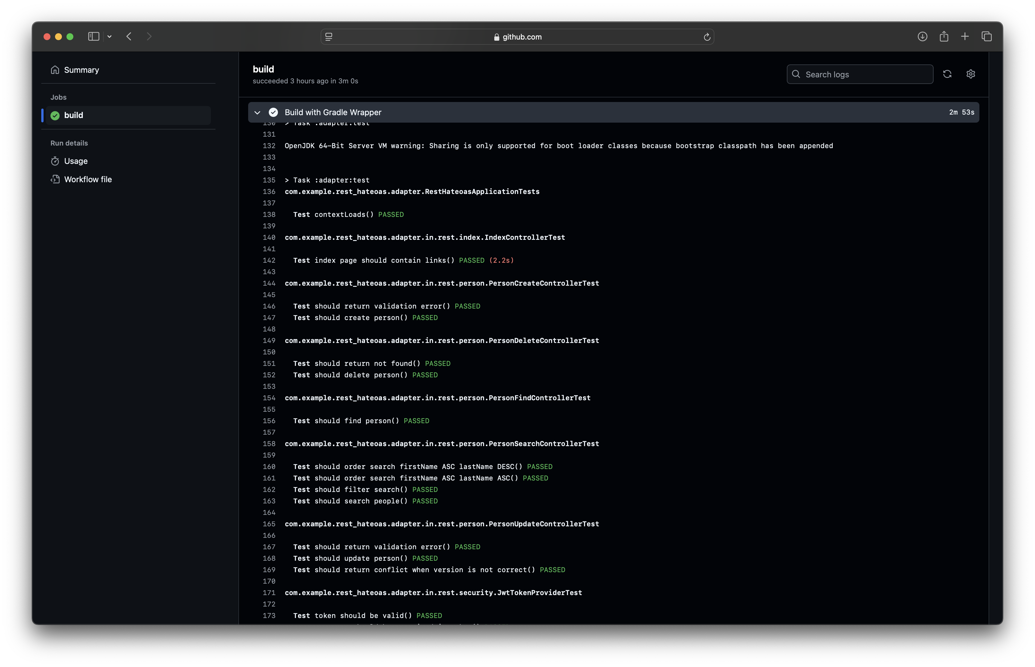 Github build output