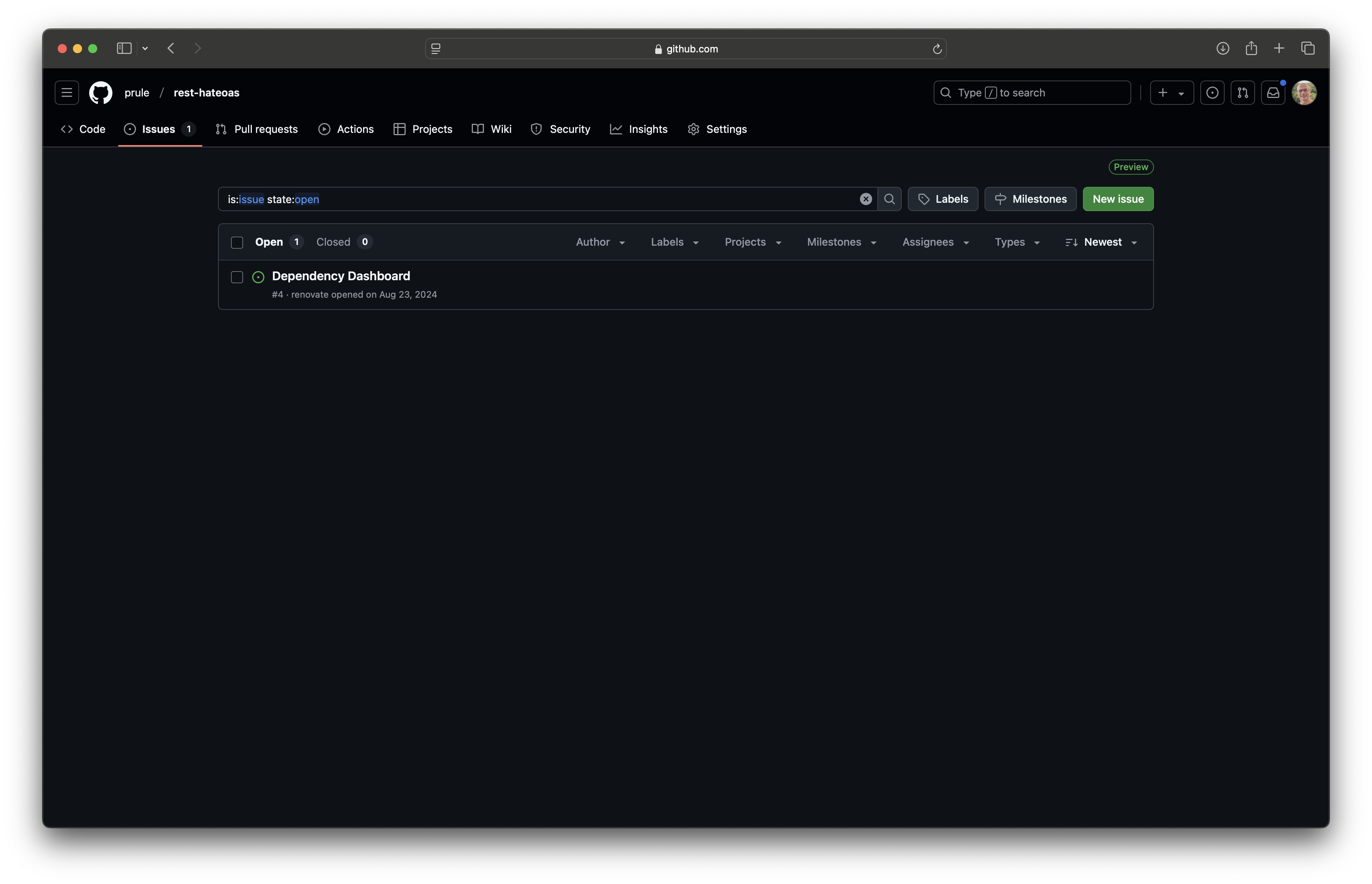 Renovate dashboard