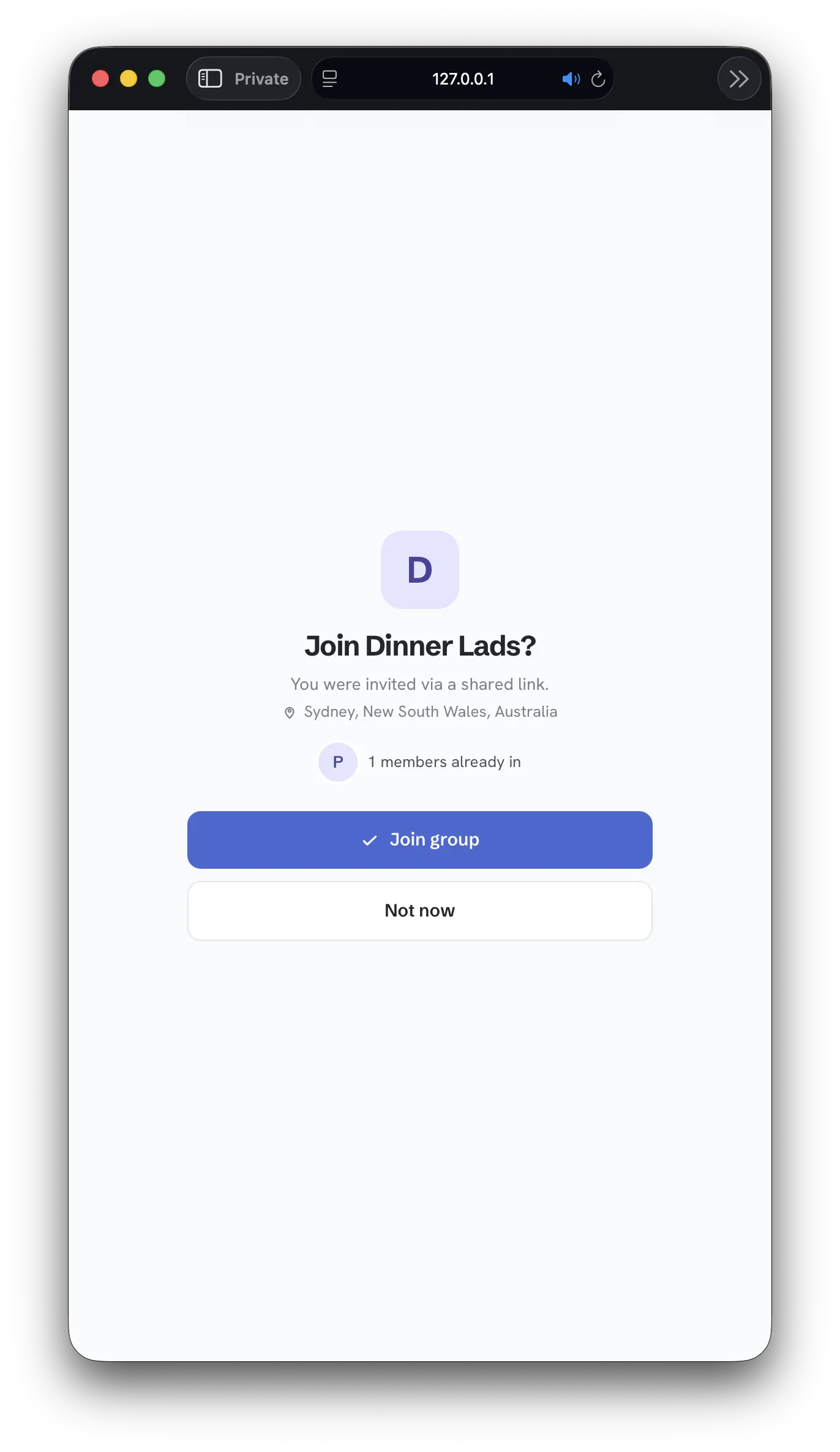 Mobile layout of the group entry and member onboarding flow Joining a Group